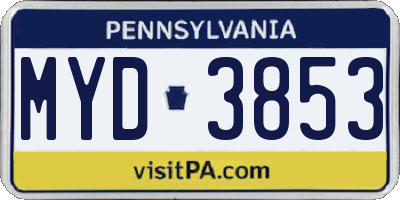 PA license plate MYD3853