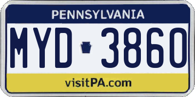 PA license plate MYD3860