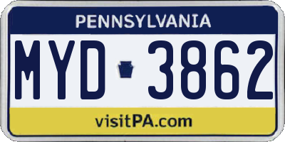 PA license plate MYD3862