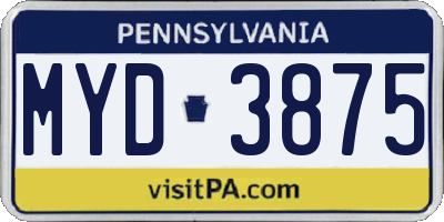 PA license plate MYD3875