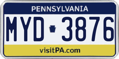 PA license plate MYD3876