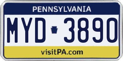 PA license plate MYD3890