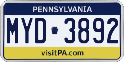 PA license plate MYD3892
