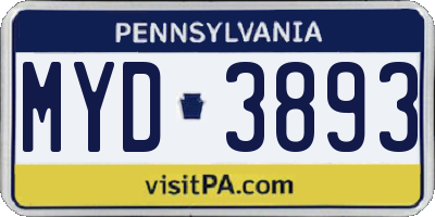 PA license plate MYD3893