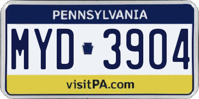 PA license plate MYD3904