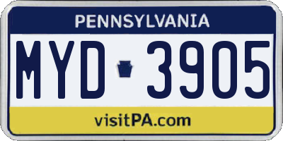 PA license plate MYD3905