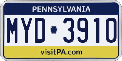 PA license plate MYD3910