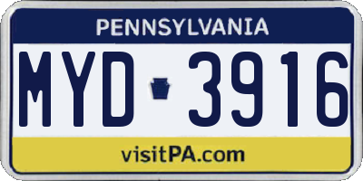PA license plate MYD3916