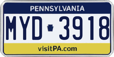 PA license plate MYD3918