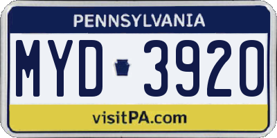 PA license plate MYD3920