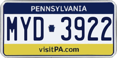 PA license plate MYD3922