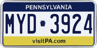 PA license plate MYD3924