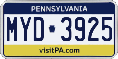 PA license plate MYD3925