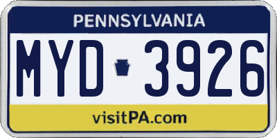 PA license plate MYD3926