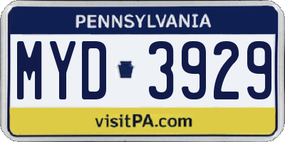 PA license plate MYD3929
