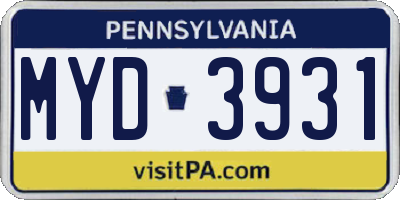 PA license plate MYD3931