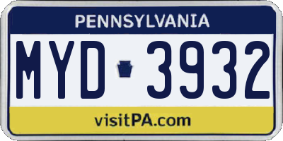 PA license plate MYD3932