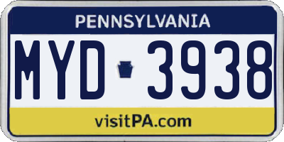 PA license plate MYD3938