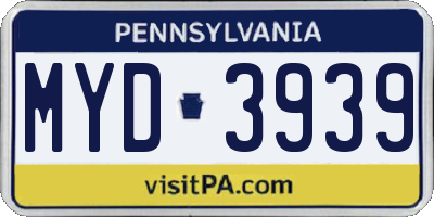 PA license plate MYD3939