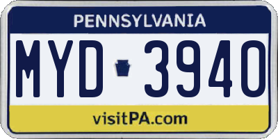 PA license plate MYD3940