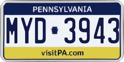 PA license plate MYD3943