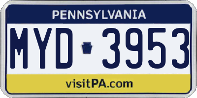 PA license plate MYD3953