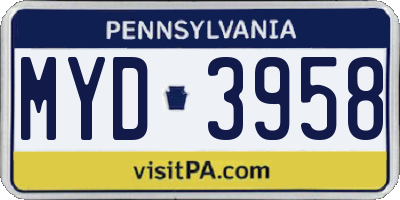 PA license plate MYD3958