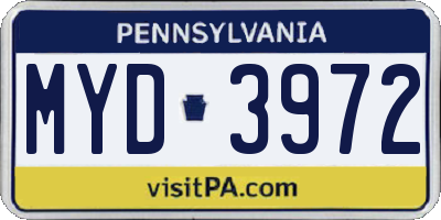 PA license plate MYD3972