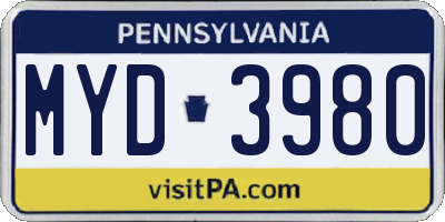 PA license plate MYD3980