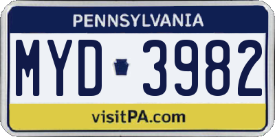 PA license plate MYD3982