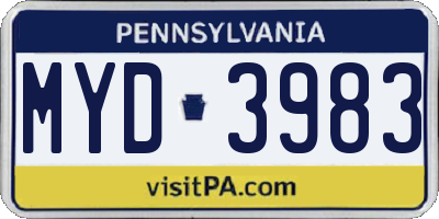 PA license plate MYD3983