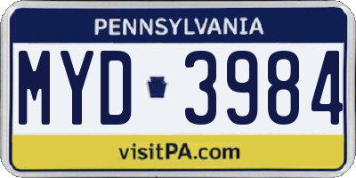 PA license plate MYD3984
