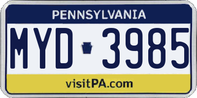 PA license plate MYD3985