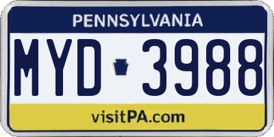 PA license plate MYD3988