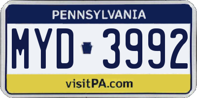 PA license plate MYD3992