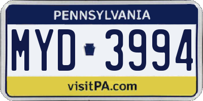 PA license plate MYD3994