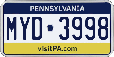 PA license plate MYD3998