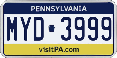 PA license plate MYD3999