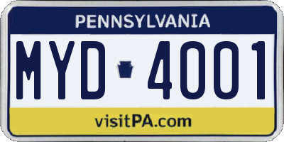 PA license plate MYD4001