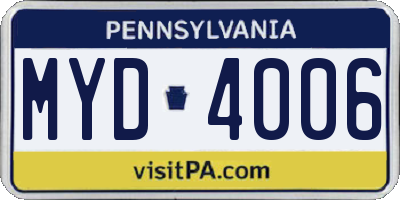 PA license plate MYD4006