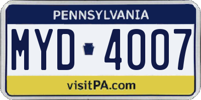 PA license plate MYD4007