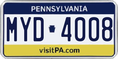 PA license plate MYD4008