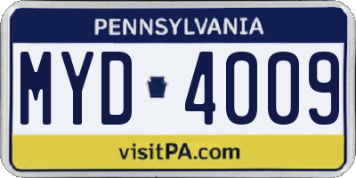 PA license plate MYD4009