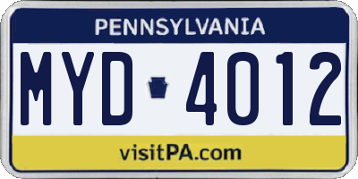 PA license plate MYD4012