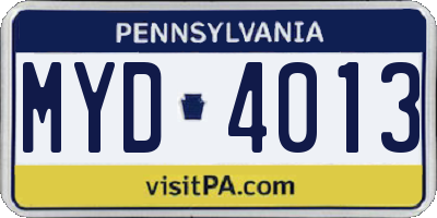 PA license plate MYD4013