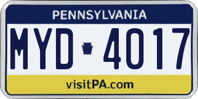 PA license plate MYD4017