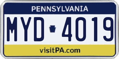 PA license plate MYD4019