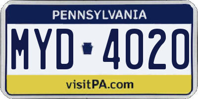 PA license plate MYD4020