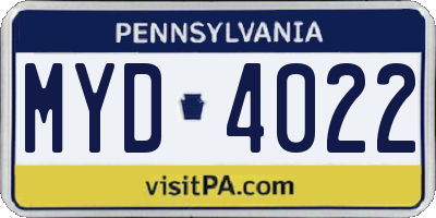 PA license plate MYD4022