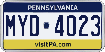 PA license plate MYD4023